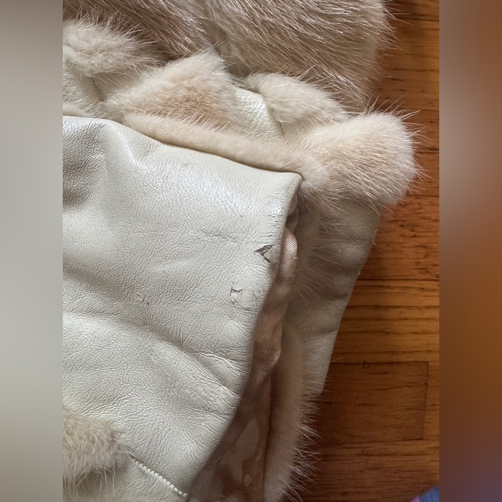 70s Vintage Blond Mink + White Leather Jacket Sz M - Picture 14 of 14